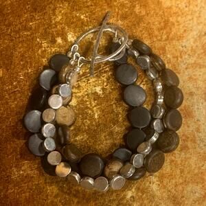 Artisan Bracelet Three Strand Sterling Silver and Wood Modernist